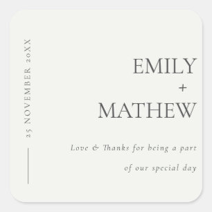 MINIMAL MODERN BLACK & WHITE TYPOGRAPHY WEDDING SQUARE STICKER