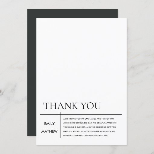 MINIMAL MODERN BLACK & WHITE TYPOGRAPHY WEDDING THANK YOU CARD | Zazzle