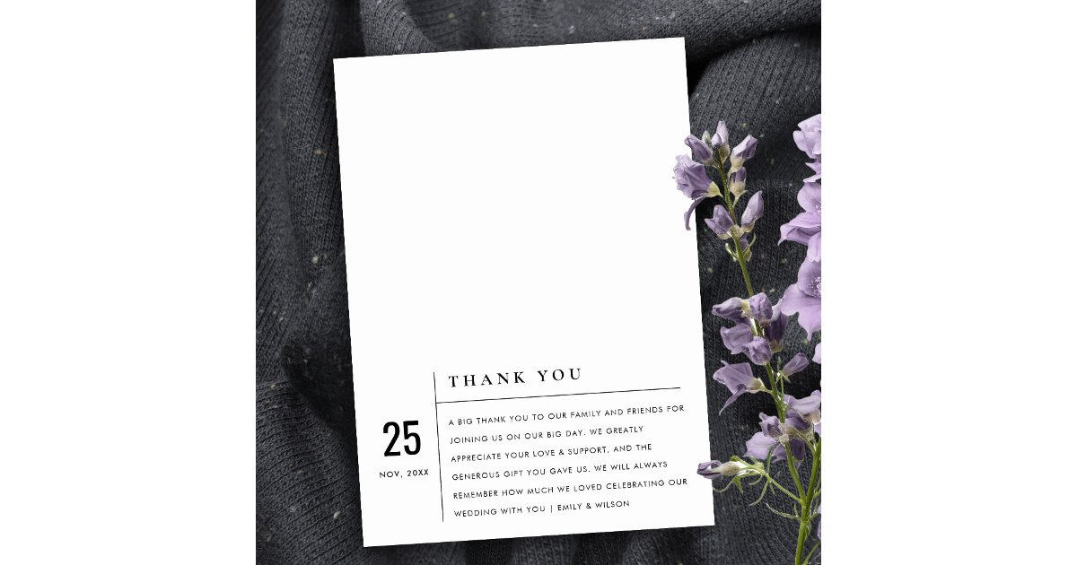 MINIMAL MODERN BLACK & WHITE TYPOGRAPHY WEDDING THANK YOU CARD | Zazzle