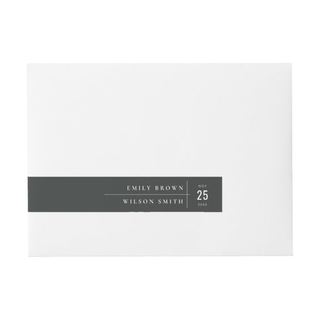 MINIMAL MODERN BLACK & WHITE TYPOGRAPHY WEDDING WRAP AROUND ADDRESS LABEL (Front)