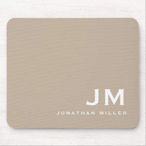Minimal Modern Block Monogram Beige Mouse Pad