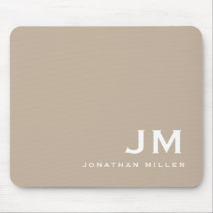 Minimal Modern Block Monogram Beige Mouse Pad