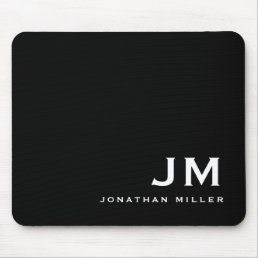 Minimal Modern Block Monogram Black Mouse Pad