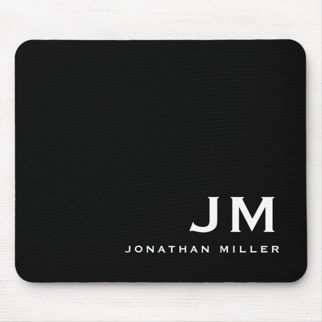 Minimal Modern Block Monogram Black Mouse Pad (Front)