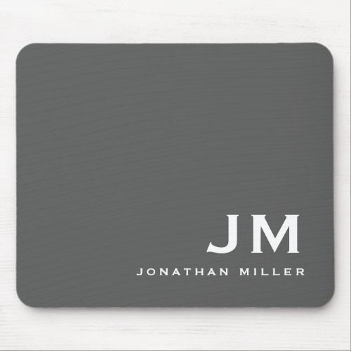 Minimal Modern Block Monogram Gray Mouse Pad