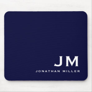 Minimal Modern Block Monogram Navy Blue Mouse Pad