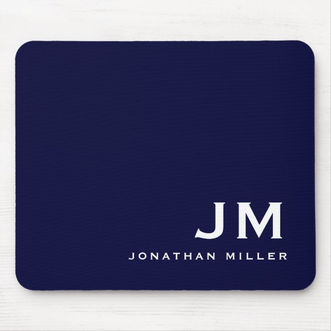 Minimal Modern Block Monogram Navy Blue Mouse Pad (Front)