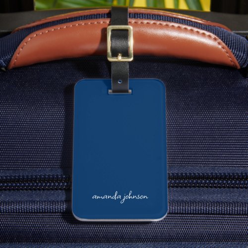 Minimal Modern Blue and White Monogram Full Name Luggage Tag