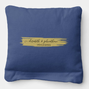 Minimal Modern Blue Gold Chic Custom Name Wedding Cornhole Bags