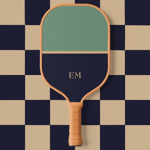 Minimal Modern Blue  Green Monogrammed Initials Pickleball Paddle