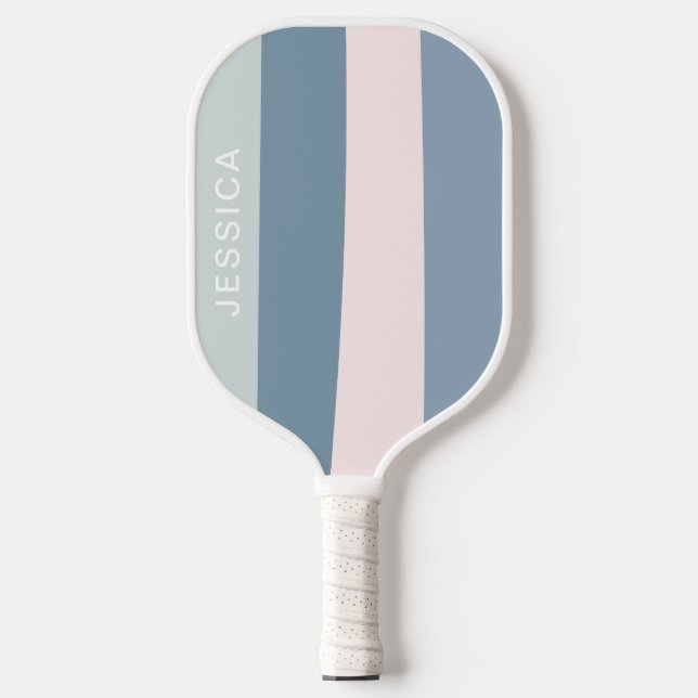 Minimal Modern Blue Pink Retro Stripes Pickleball Paddle (Front)