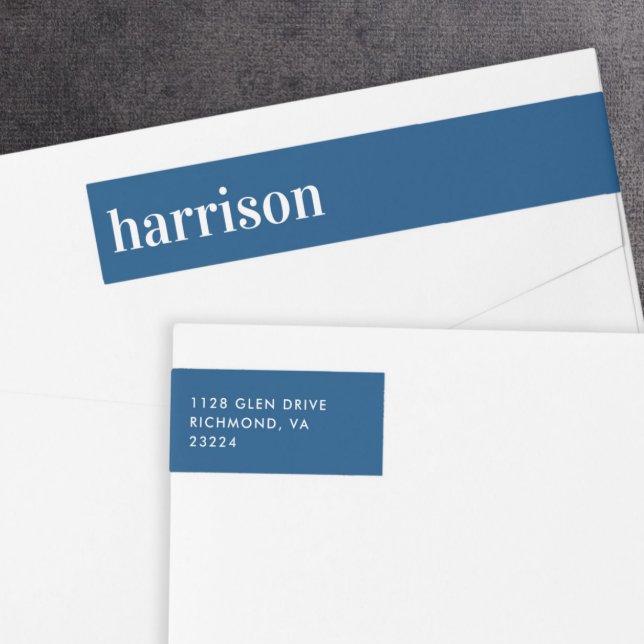 Minimal Modern Blue Return Address Wrap Around Label (Creator Uploaded)
