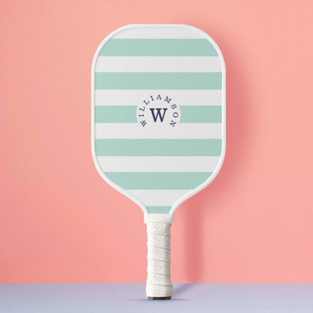 Minimal Modern Blue Stripe Custom Monogram & Name Pickleball Paddle (Creator Uploaded)