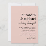 Minimal Modern Blush Couples Baby Girl Shower Invitation