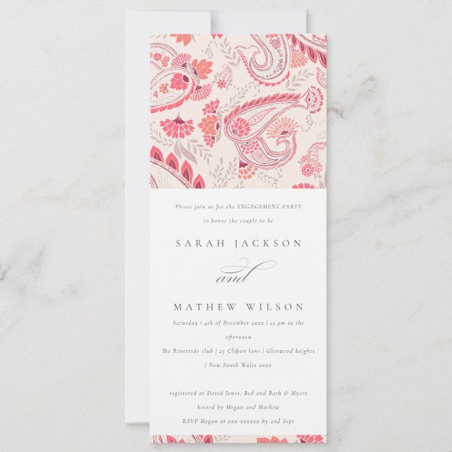 Minimal Modern Blush Paisley Typography Engagement Invitation (Front)