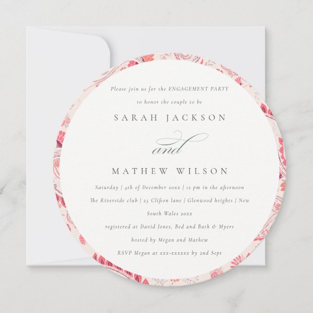 Minimal Modern Blush Paisley Typography Engagement Invitation (Front)