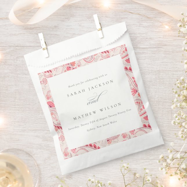 Minimal Modern Blush Paisley Typography Wedding Favor Bag (Clipped)