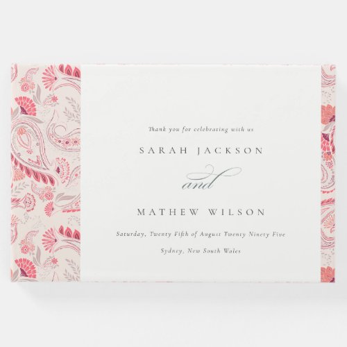Minimal Modern Blush Paisley Typography Wedding Guest Book