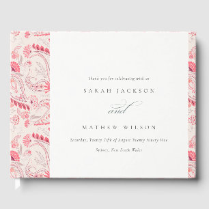 Minimal Modern Blush Paisley Typography Wedding Guest Book