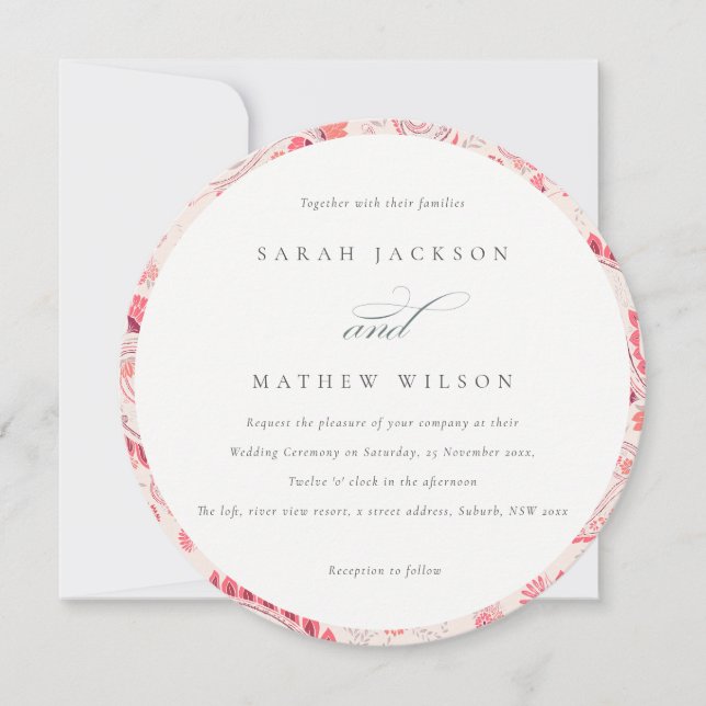 Minimal Modern Blush Paisley Typography Wedding Invitation (Front)