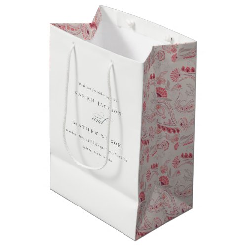 Minimal Modern Blush Paisley Typography Wedding Medium Gift Bag