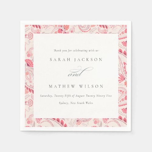 Minimal Modern Blush Paisley Typography Wedding Napkins