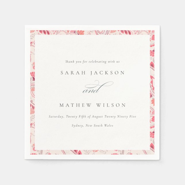 Minimal Modern Blush Paisley Typography Wedding Napkins (Front)