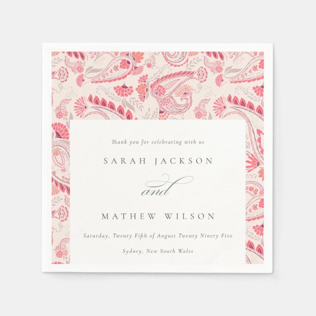 Minimal Modern Blush Paisley Typography Wedding Napkins (Front)