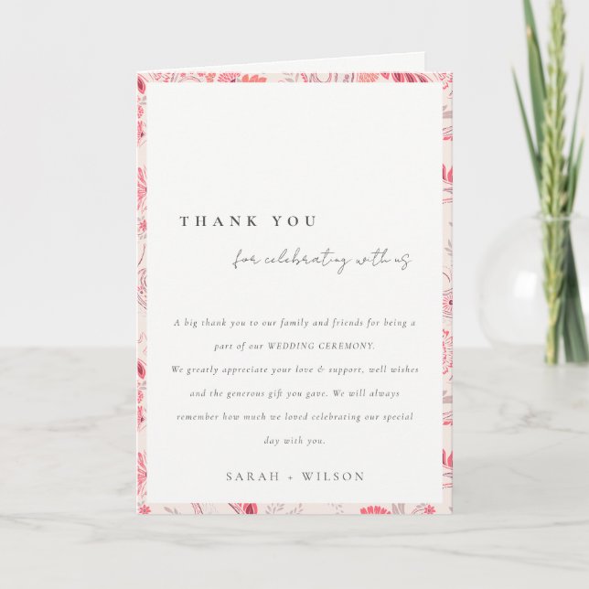 Minimal Modern Blush Paisley Typography Wedding Thank You Card (Front)