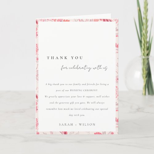 Minimal Modern Blush Paisley Typography Wedding Thank You Card