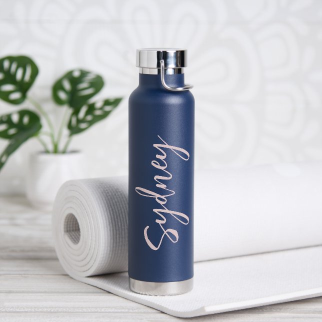 Minimal Modern Blush Pink Script Personalized Name Water Bottle (Yoga)