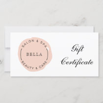 Minimal Modern Blush Salon Spa Gift Certificate