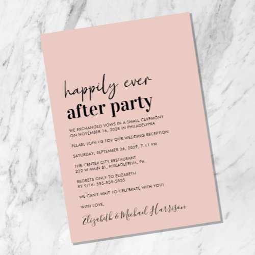Minimal Modern Blush Wedding Reception Invitation