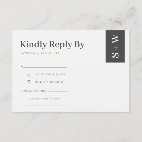 Minimal Modern Bold Black  White Wedding RSVP Enclosure Card