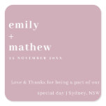 Minimal Modern Bold Dusky Pink Typography Wedding Square Sticker