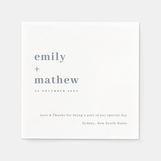 Minimal Modern Bold Grey Blue Typography Wedding Napkins (Front)