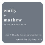 Minimal Modern Bold Grey Blue Typography Wedding Square Sticker