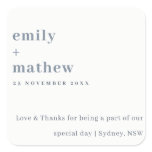 Minimal Modern Bold Grey Blue Typography Wedding Square Sticker