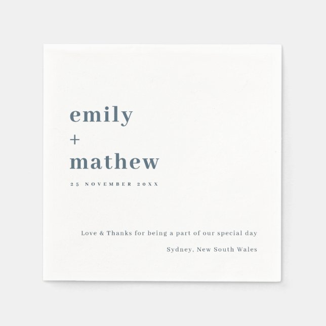 Minimal Modern Bold Navy Blue Typography Wedding Napkins (Front)