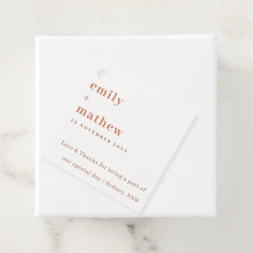 Minimal Modern Bold Rust Orange Typography Wedding Favor Tags