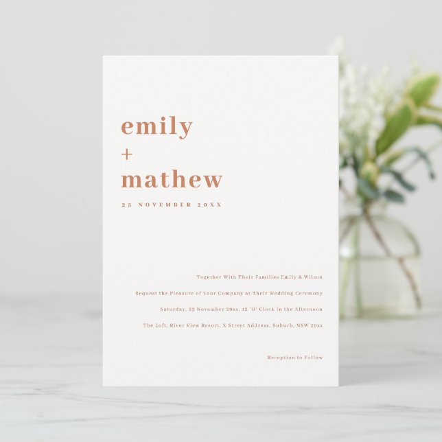 Minimal Modern Bold Rust Orange Typography Wedding Invitation (Standing Front)