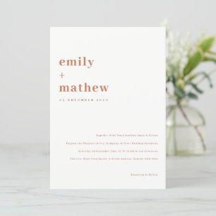 Minimal Modern Bold Rust Orange Typography Wedding Invitation