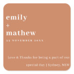 Minimal Modern Bold Rust Orange Typography Wedding Square Sticker