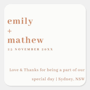 Minimal Modern Bold Rust Orange Typography Wedding Square Sticker