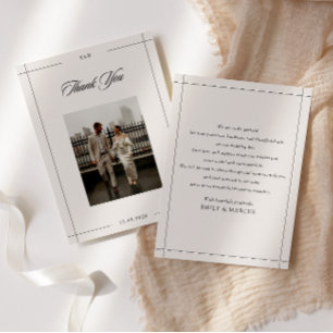 Minimal modern border photo wedding thank you card
