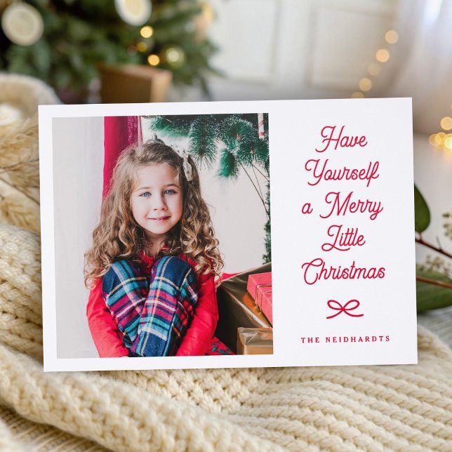 Minimal Modern Bow Merry Little Christmas Holiday Letterpress Photo Cards (Creator Uploaded)