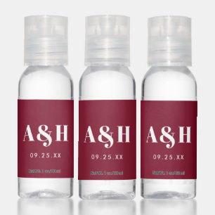 Minimal Modern Burgundy Monogram Intials Wedding Hand Sanitizer