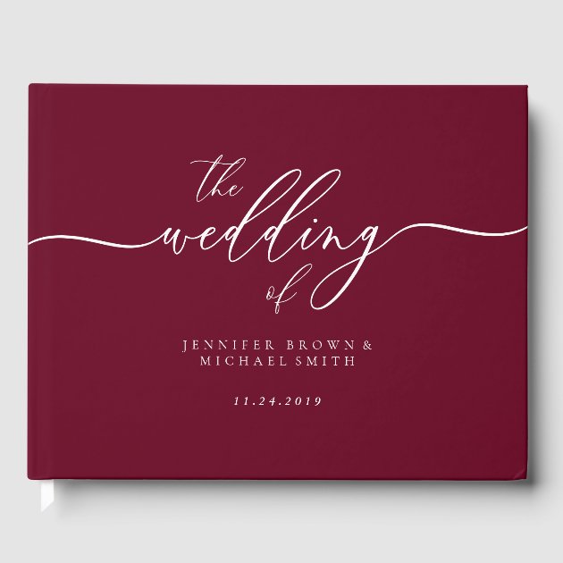 Minimal Modern Burgundy Wedding Guest Book
