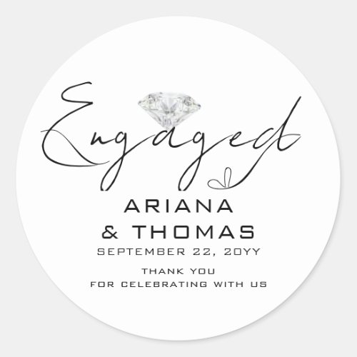  Minimal Modern Calligraphy Engagement Party Classic Round Sticker