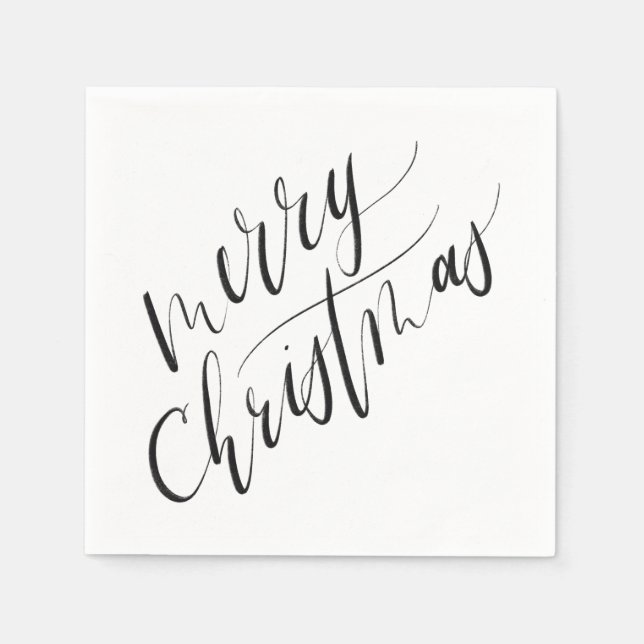 Minimal, Modern Calligraphy, Merry Christmas Napkins (Front)